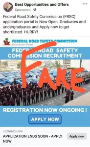 FRSC Warns Public Against Fake Recruitment Advertisements